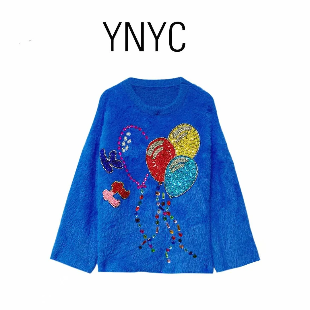 YNYC【依诺商家设计款不退不换】新款重工蓝色水毛毛衣 DZ252005