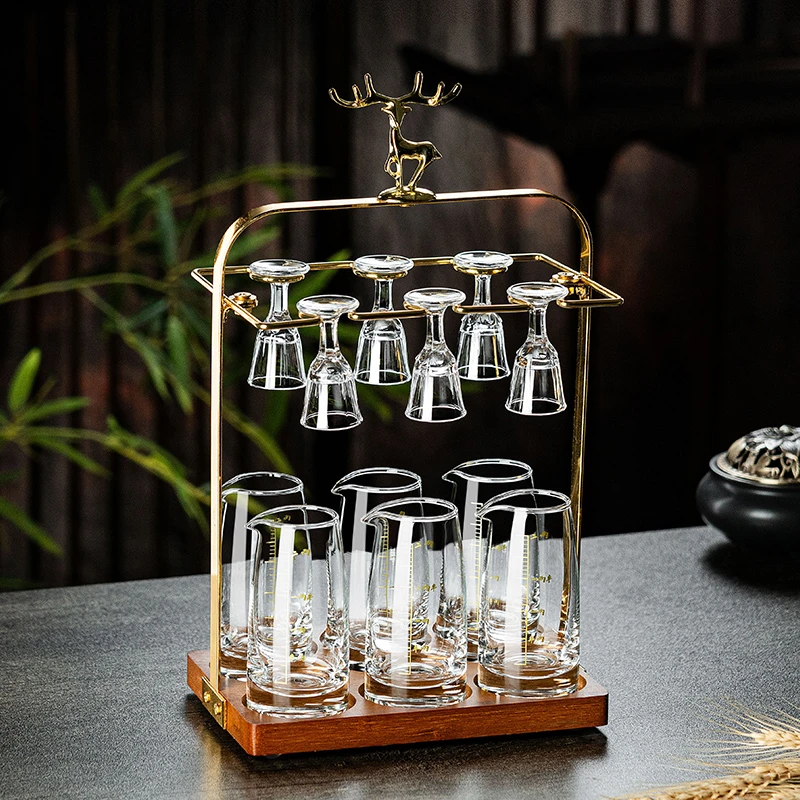 家用待客白酒杯带刻度分酒器中式烈酒杯分酒壶商用玻璃小酒杯酒具