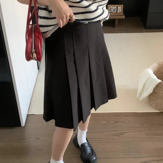 【百褶中裙+皮带】学院风百褶中长款显瘦女装半身裙