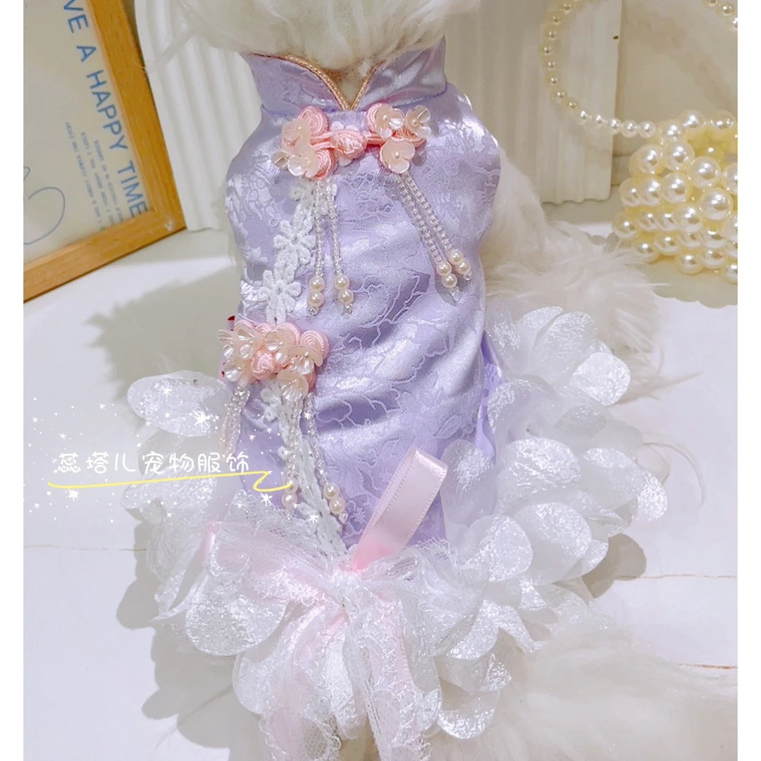 小体狗衣服马尔济斯约克夏国风旗袍新中式外套春夏新款礼服连衣裙