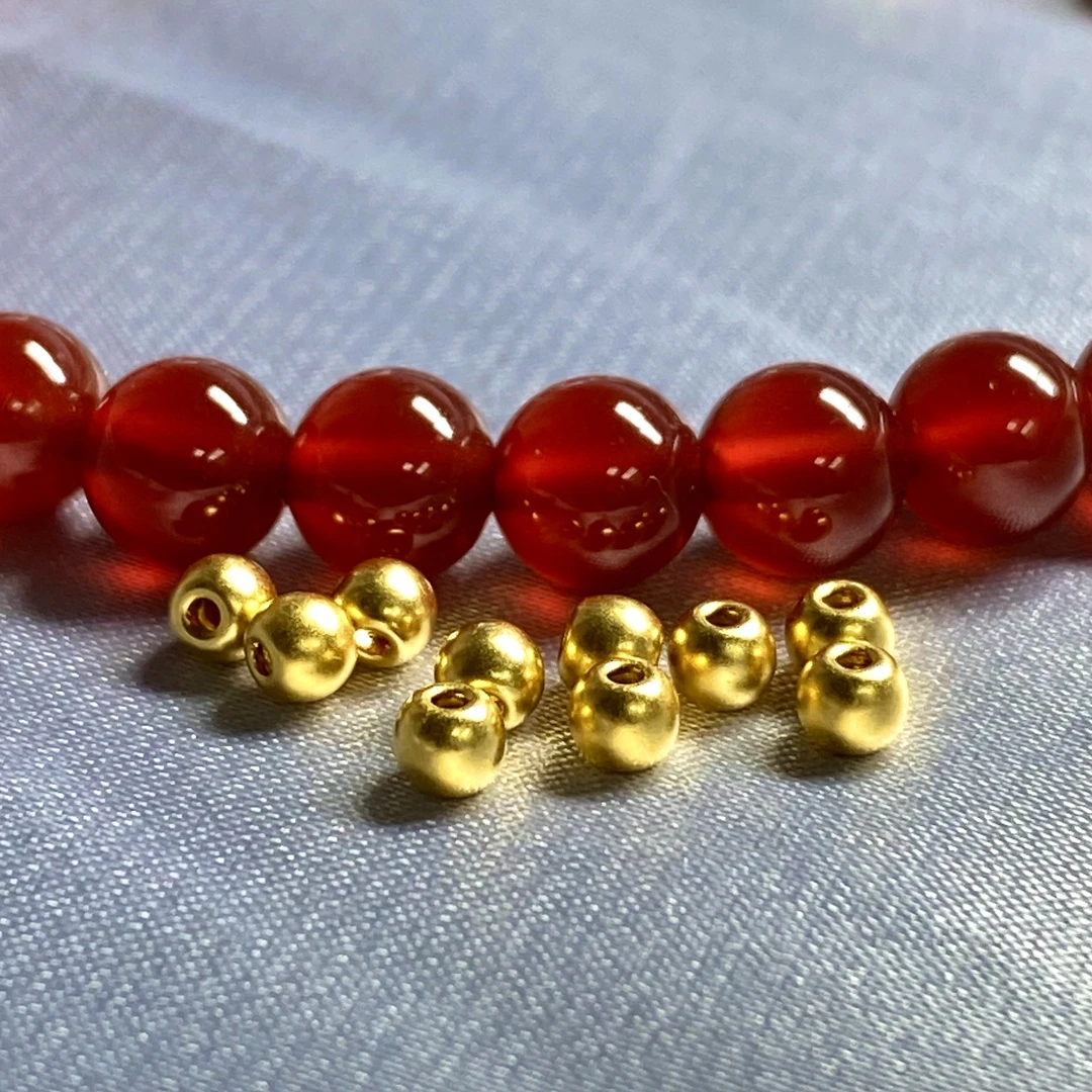 【直播专享】足金999金珠设计款卡3古法金珠10颗搭红玛 瑙串