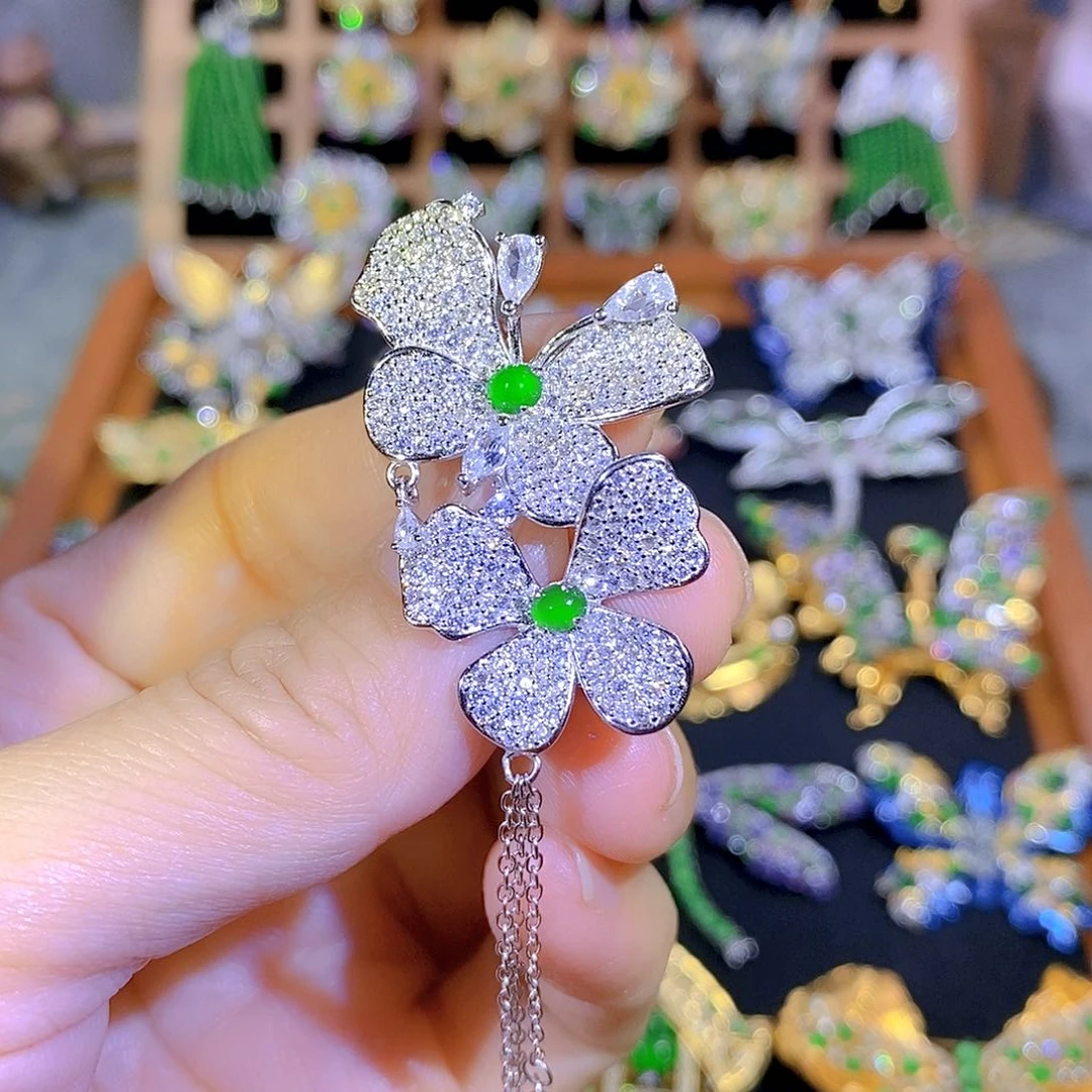 吊坠(不含链)银S925镶嵌翡翠