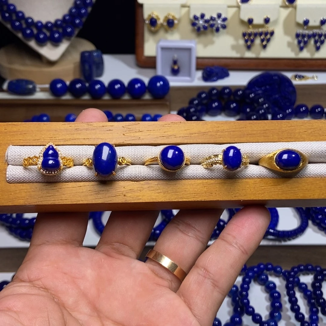 青金石银S925镀金镶嵌戒指多样性发一 下单备注款式