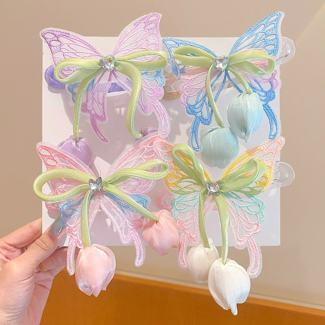 蝴蝶郁金香鸭嘴夹儿童盘发神器女童后脑勺发夹一字夹女孩抓夹头饰