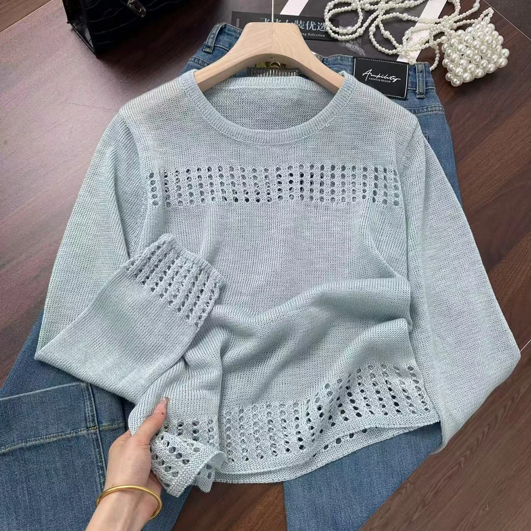 镂空罩衫~下半身穿搭必备！和纸纱好凉快轻薄针织衫Y7207