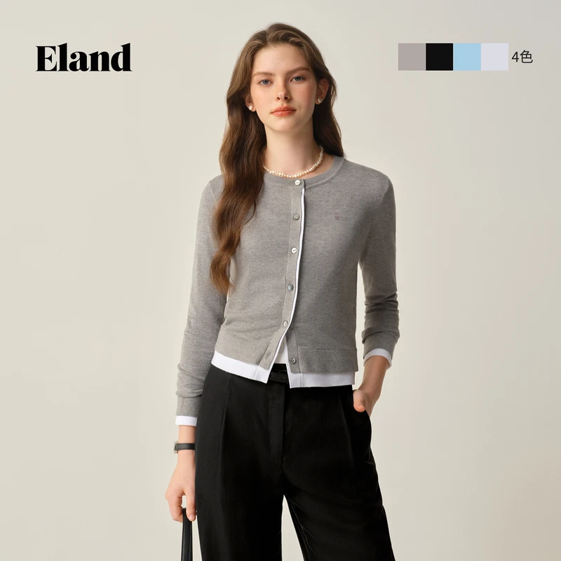 Eland衣恋毛针织衫女单排扣休闲通勤合身上衣EECKF49E11