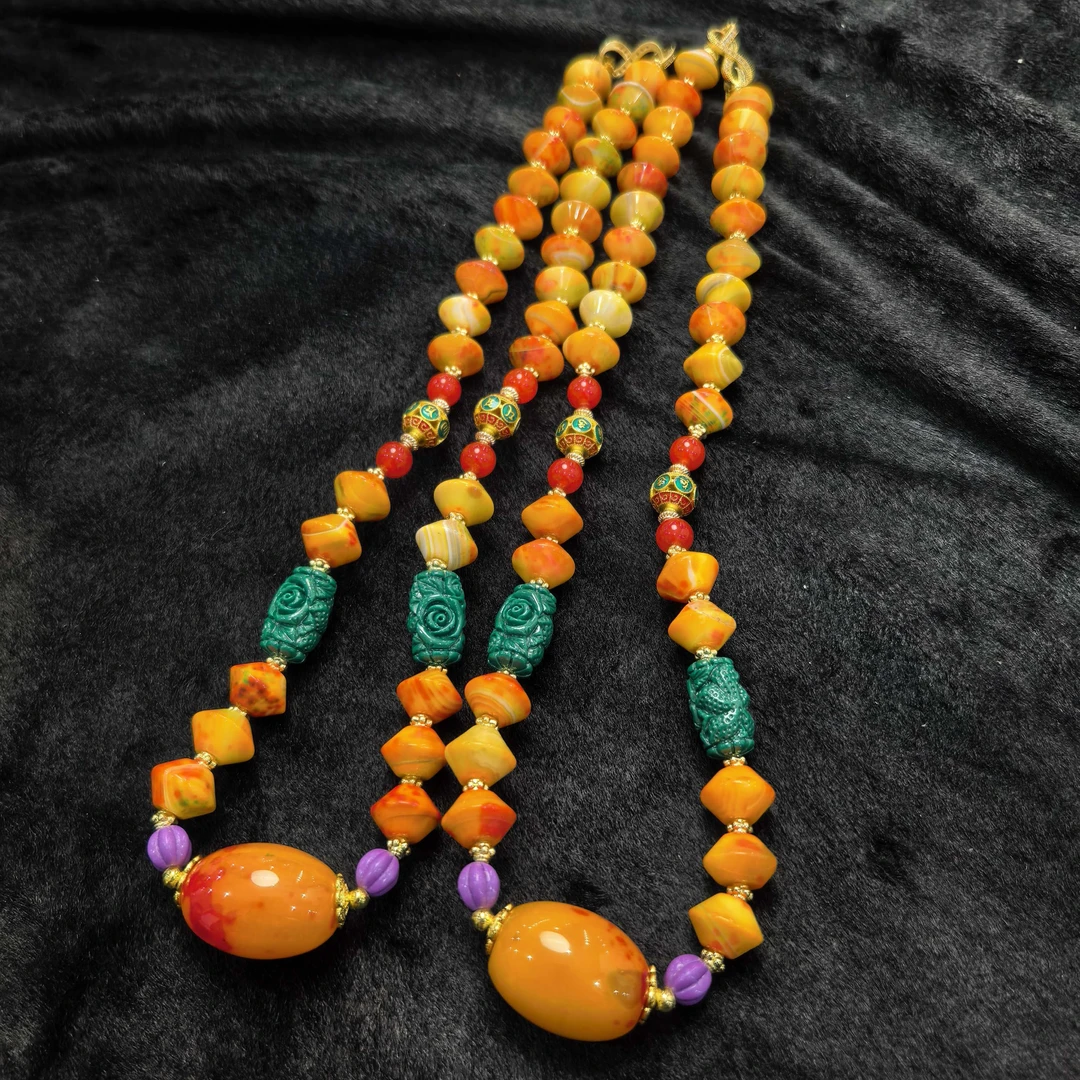 S8352赤金丹璃火苓芝玛瑙项链-多样性发货只发一件