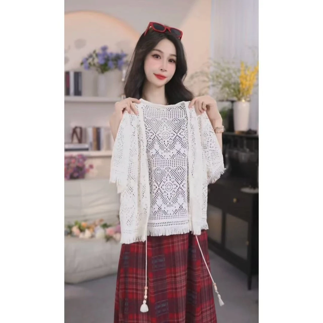 短款防晒开衫女夏季薄款系带小披肩外搭镂空罩衫针织1380防晒衣