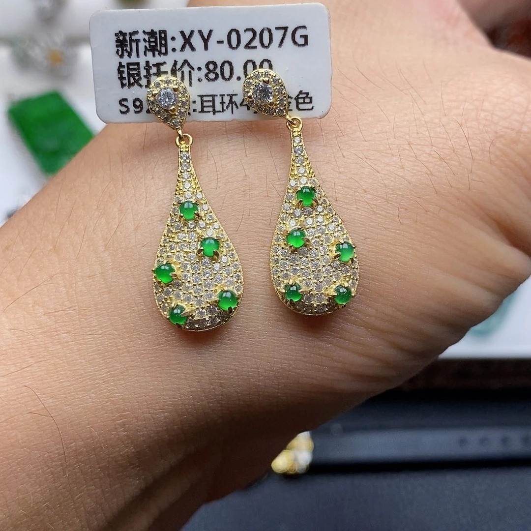 翡翠银S925镶嵌耳饰耳饰