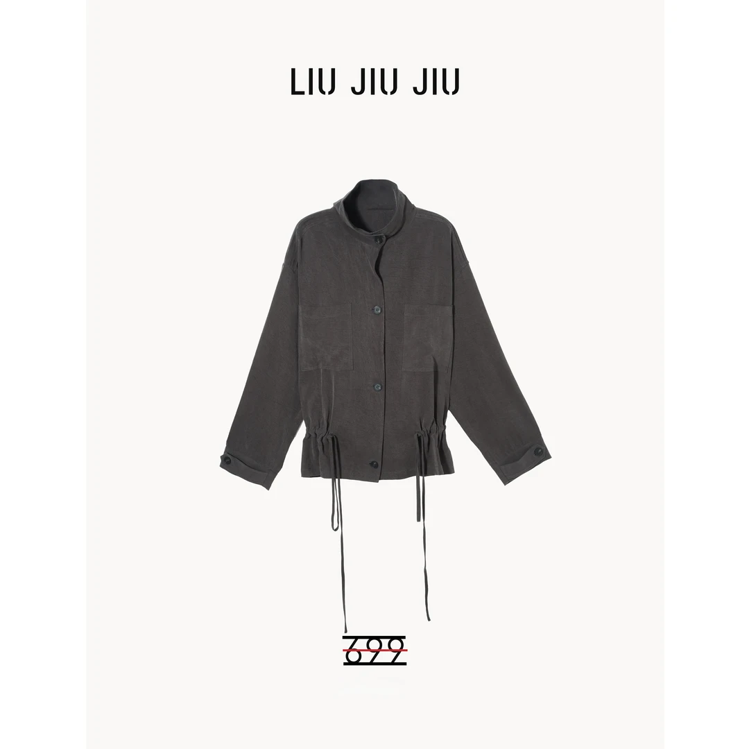 LIUJIUJIU 美式复古立领短款长袖收腰秋季新款衬衣外套WT4687L