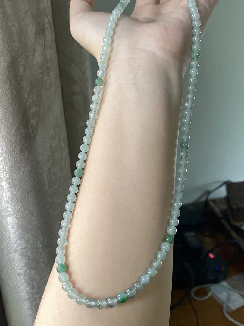 【贵坤珠宝在源头】缅甸天然翡翠A货糯冰种珠串毛衣链时尚