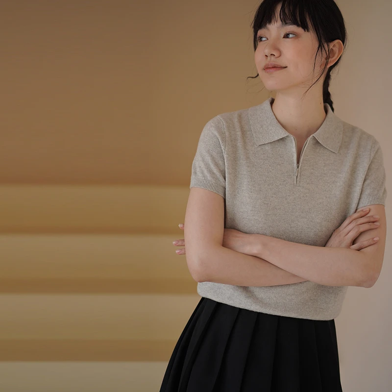 【女装优选】哈齿小姐Polo领短款显瘦针织短袖上衣女20DZ2412144Z