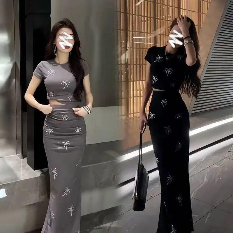 夏装搭配一整套时尚气质修身百搭短袖上衣设计感包臀半身裙套装女