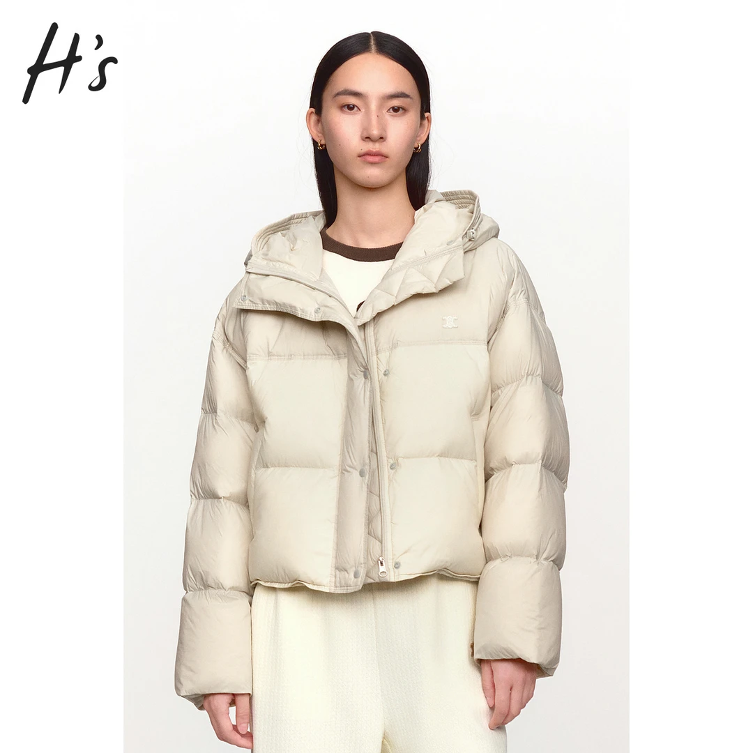 HS撞色白鸭绒短款羽绒服冬季新款女装高级设计感拼接设计感外套