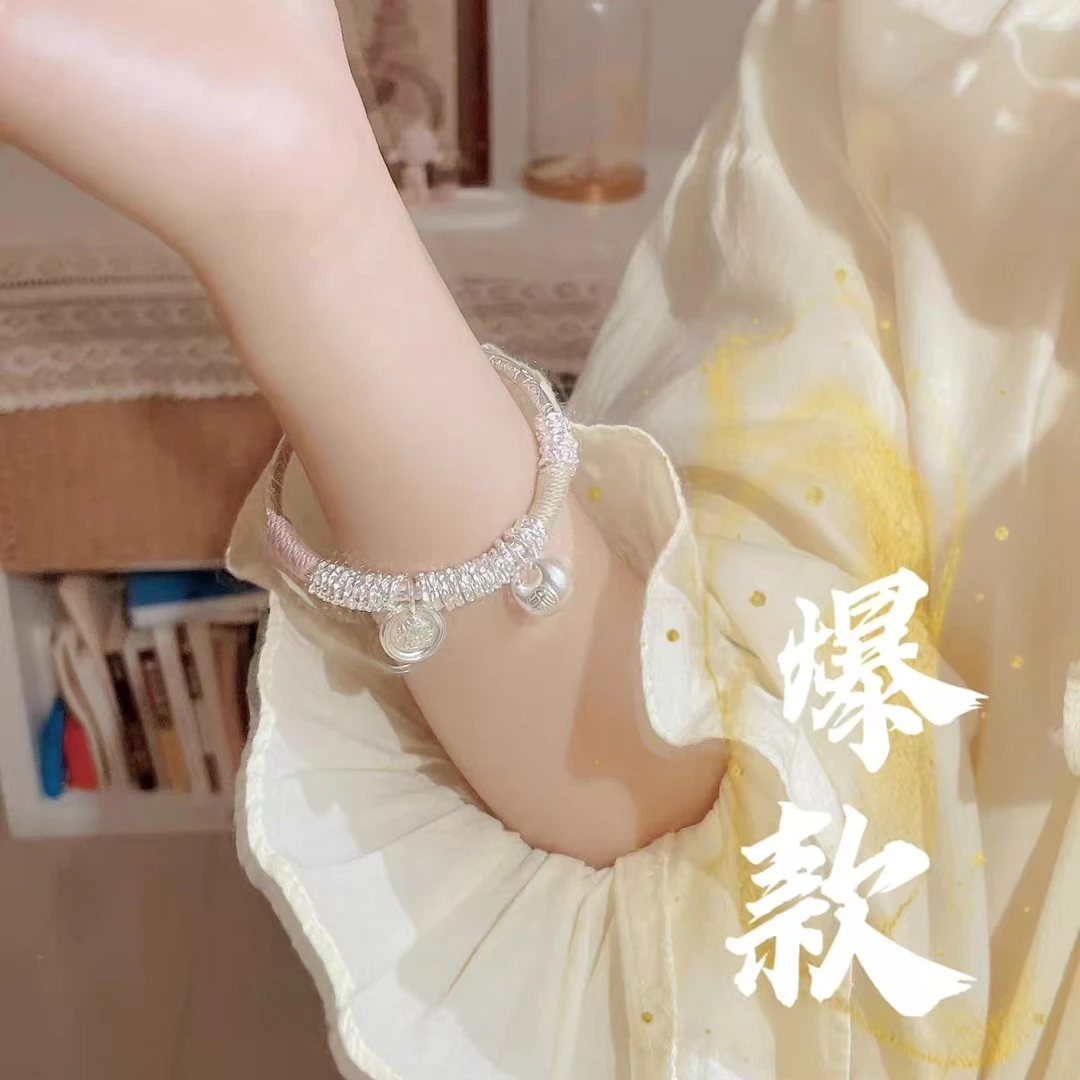 足银手镯 23号-黄财神胖福盘缠银手镯【推拉】手镯