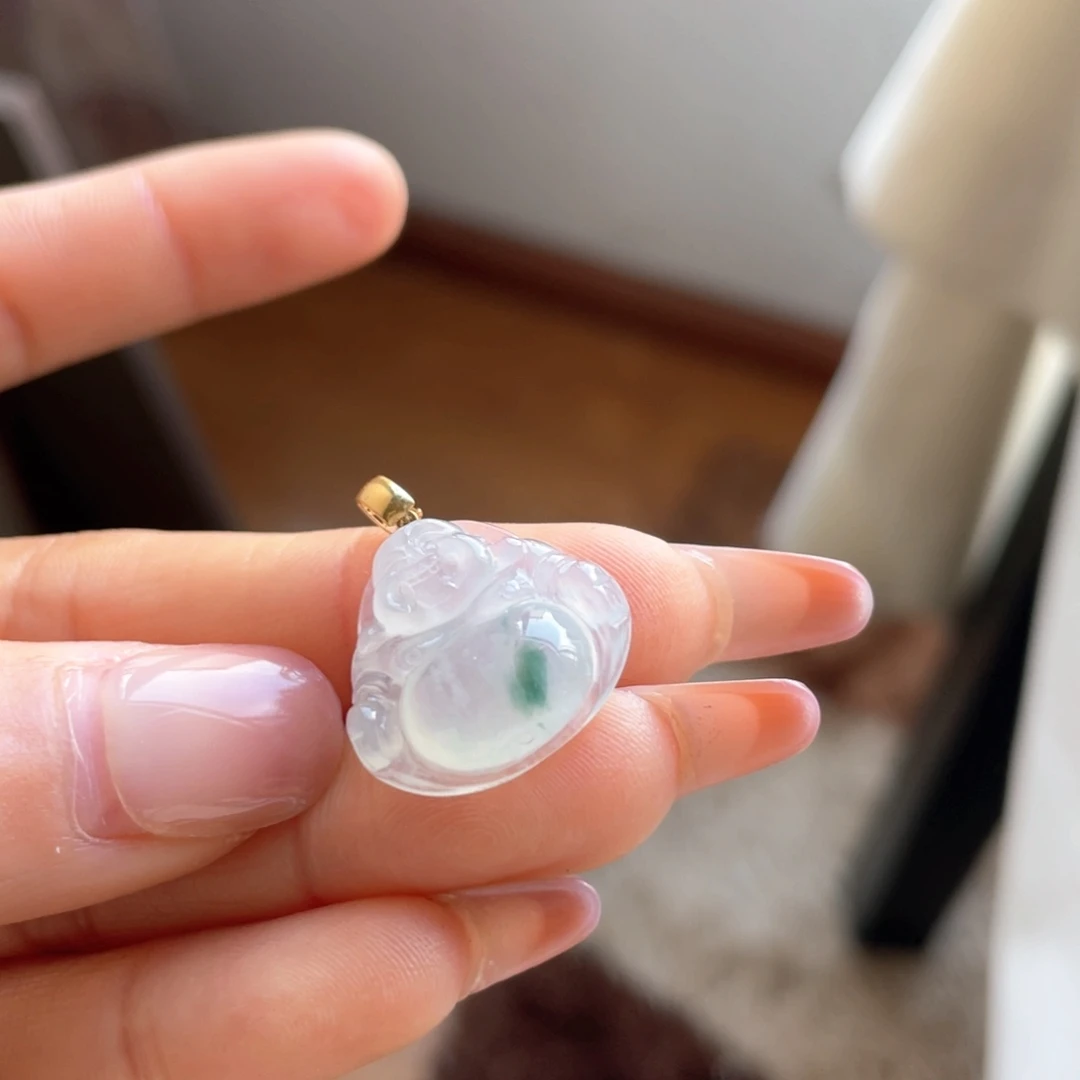 翡翠颈饰18K金镶嵌佛公