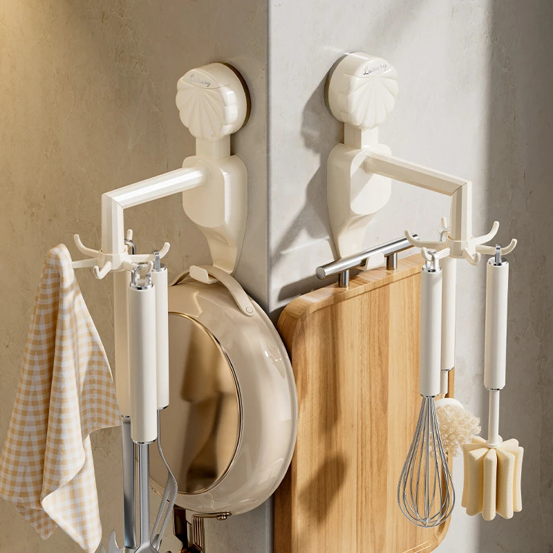 【哈乐熊】奶油吸盘旋转挂钩家用厨房锅铲勺子挂钩卫生间免打孔挂架