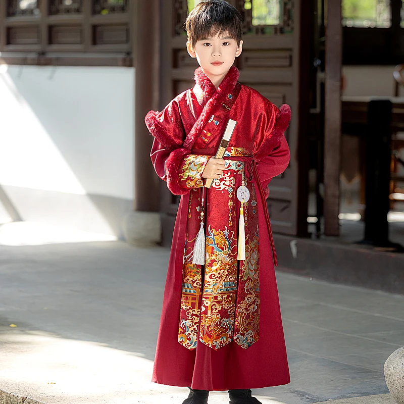 男童汉服冬季加厚小男孩国学高端儿童古装书生侠客过年拜年服唐装
