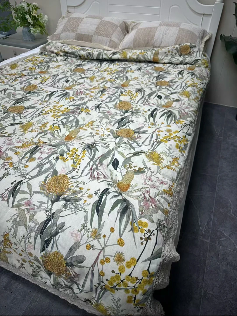 100汉麻雨露麻印花单人被子舒适保暖（大麻纤维填充）1.58KG