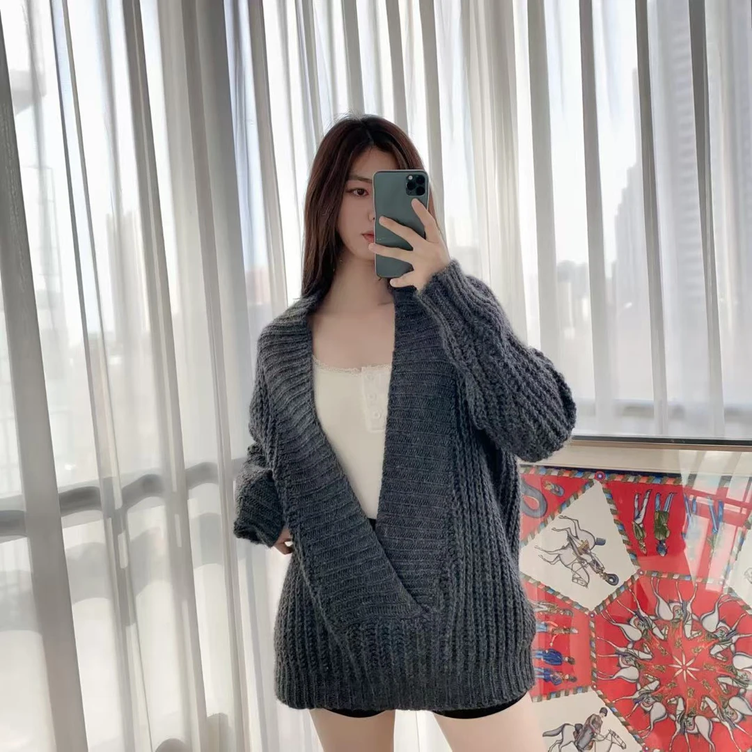 95新 DIOR/迪奥 麦殿/V领毛衣34码深灰色/250209ZYTYY142