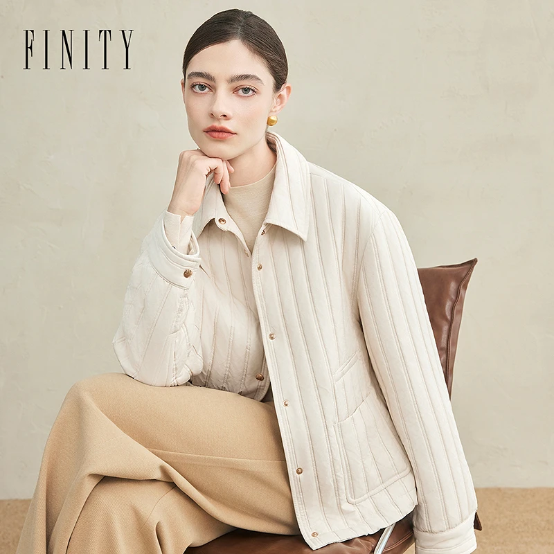FINITY菲妮迪新款棉衣翻领宽松型短款棉服百搭外套秋冬宽松