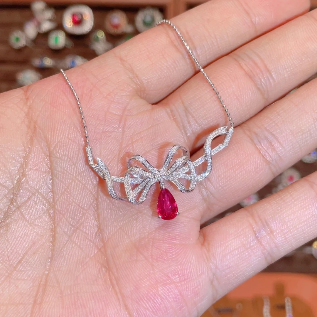 红宝石18K金镶嵌颈饰1.05ct 无烧鸽血