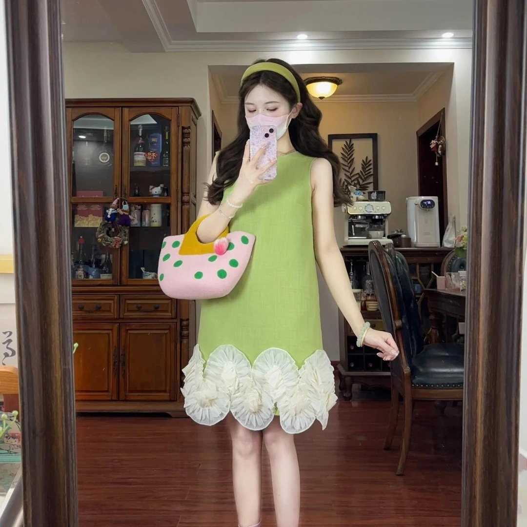 parkyeon蕾丝花边连衣裙女夏季新款甜美温柔气质减龄无袖背心裙