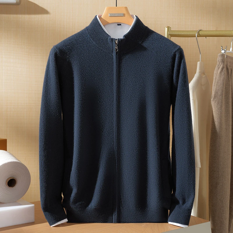 LP同款】男士450克100纯绒带兜兜保暖厚款半高领拉链开衫外套保暖