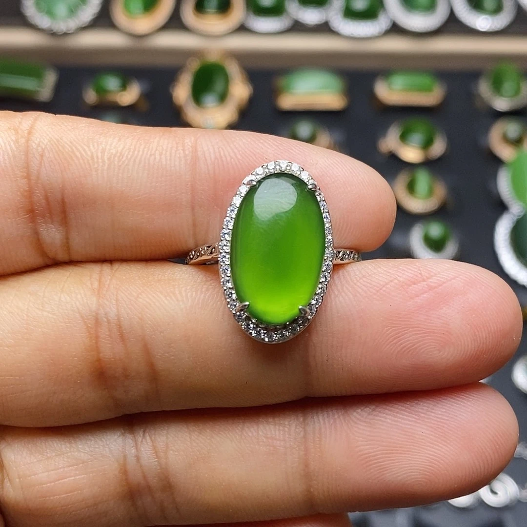 和田玉（碧玉）银S925镶嵌吊坠(不含链)戒指