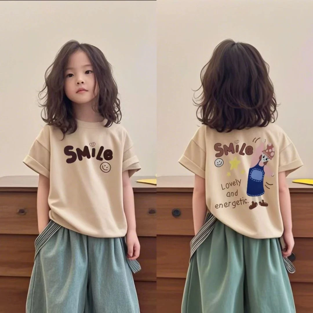 女童夏季款洋气2025韩版百搭儿童短袖t上衣女宝宝时尚夏季短袖T恤