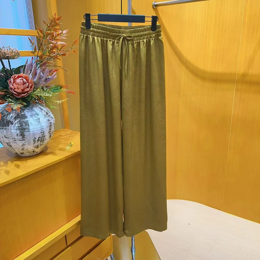 YS【素颜】3019新中式时尚简约百搭抽绳休闲直筒阔腿裤子
