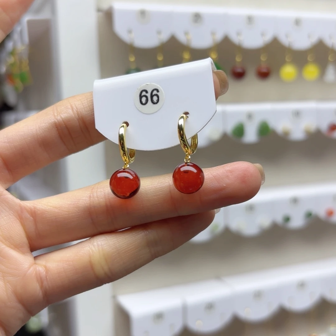 血珀银S925镶嵌耳饰