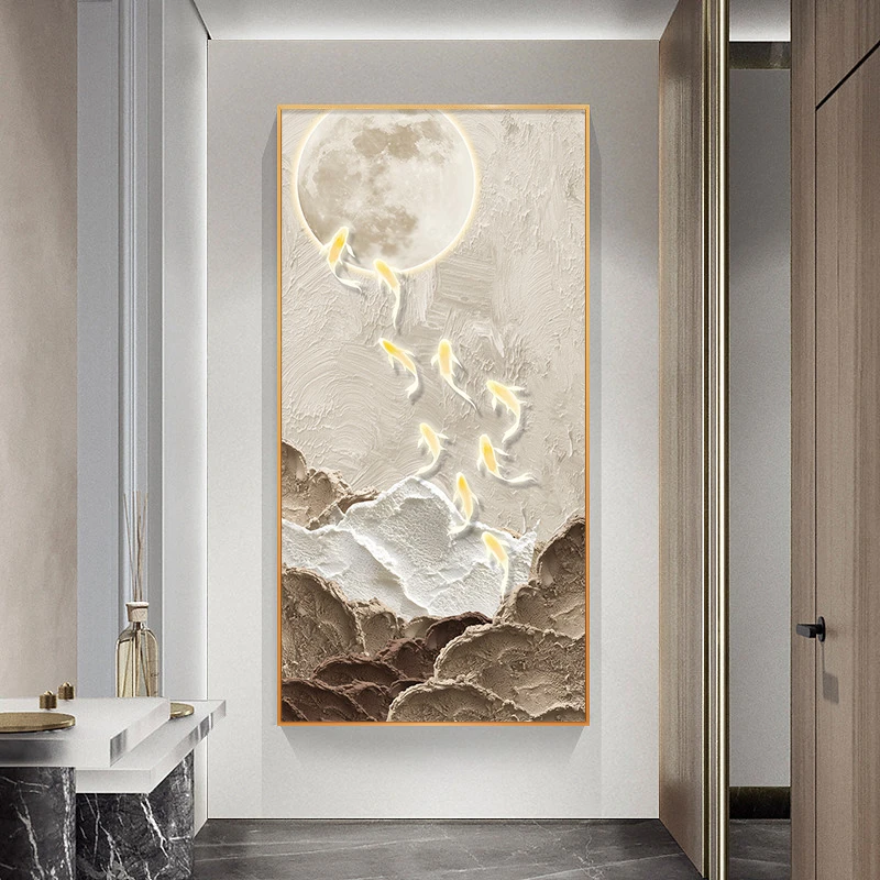 益师傅奢玄关画九鱼图装饰画竖版走廊画客厅沙发落地画九鱼126