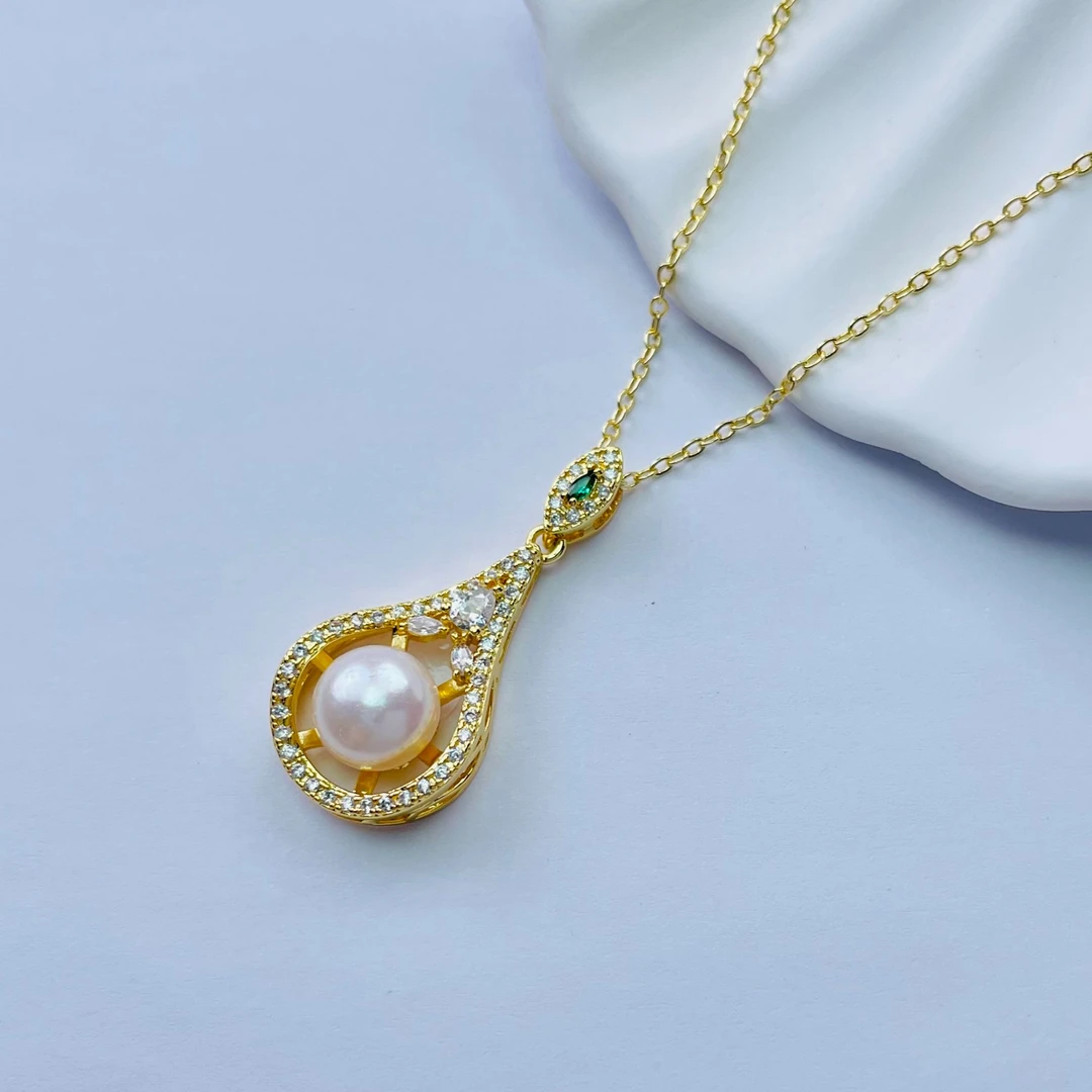 135 / 天然淡水 纯手工镶嵌 大水滴 珍珠吊坠 满钻豪镶  赠链