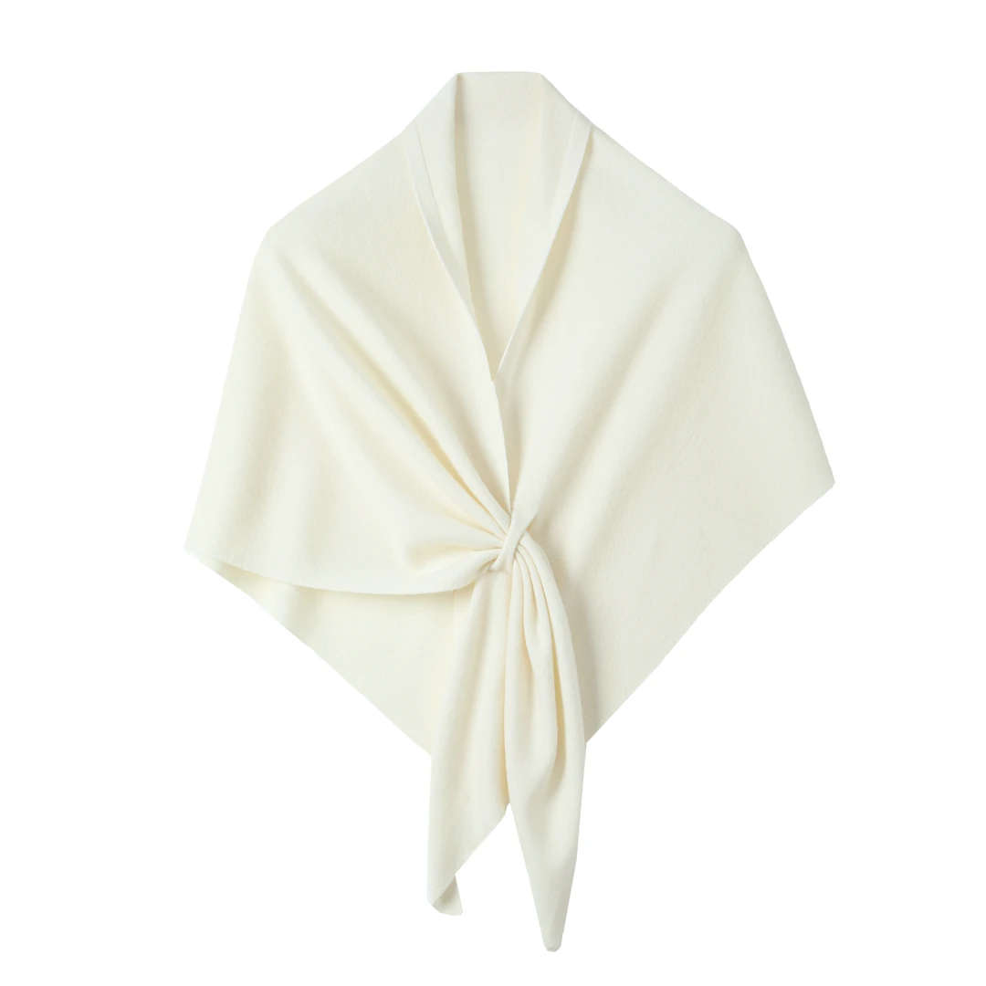 100%绵羊毛针织三角巾女士纯色简约百搭防风外搭网红针织三角披肩