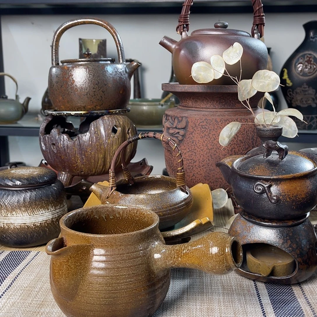 碟紫砂粗陶实用茶壶