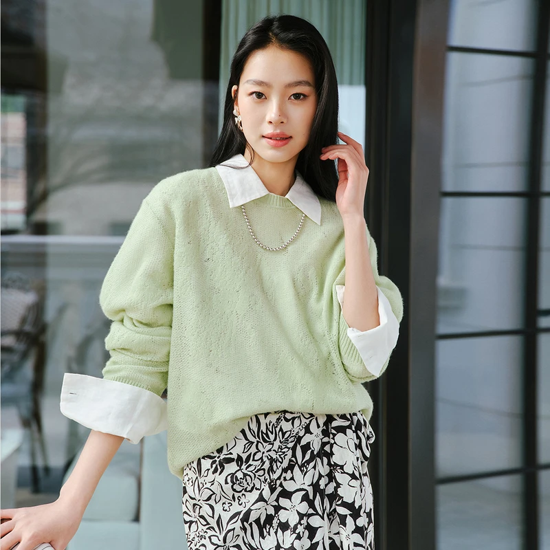 EP雅莹 半高领套头修身提花针织衫 2025新款9560A