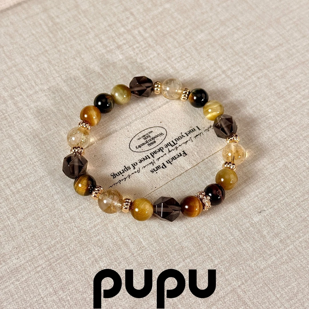 【pupu轻奢珠宝】金霸大综合虎眼石黄塔晶茶晶天然水晶手串