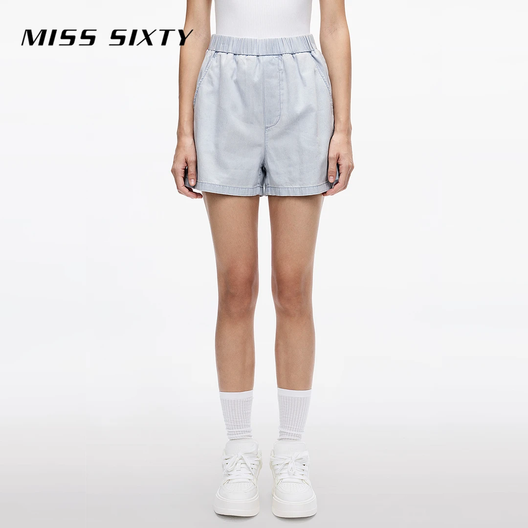 Miss Sixty2025春季新款牛仔短裤女松紧腰莱赛尔小个子显瘦直筒裤