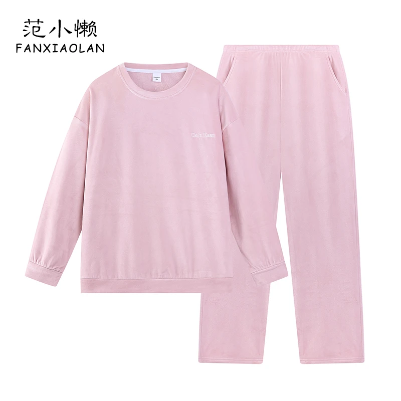 【经典套头款】冬季女士双面海岛绒加绒加厚睡衣家居服套装F002