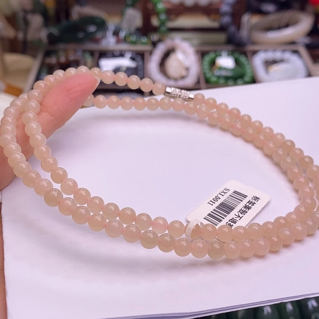 颈饰未镶嵌和田玉老矿料浓藕粉小米链5m