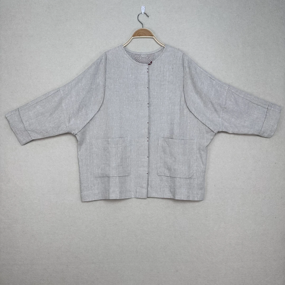 外套苎麻小衫25019LF五分袖九分袖直筒型圆领衬衫中式女装套衫