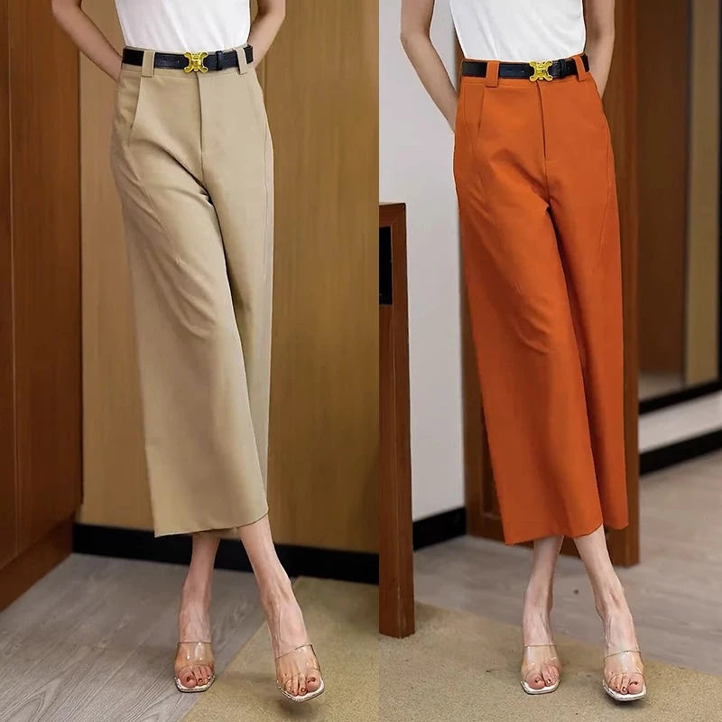 七分阔腿裤宽松休闲裤女2025新款春夏薄款高腰八分直筒西装裤垂感
