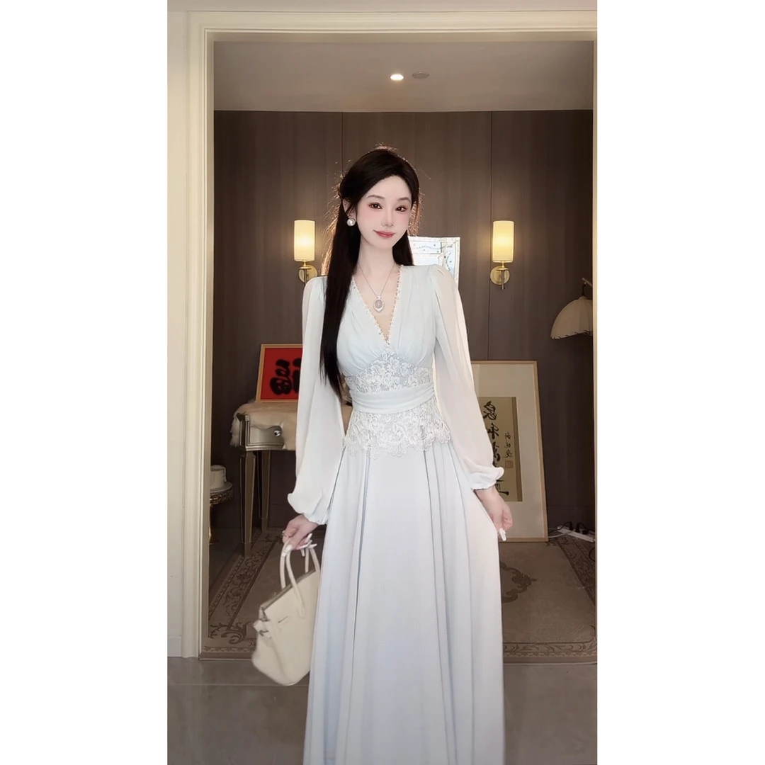 【雅乔定制】流风回雪青春版 腰部蕾丝拼接雪纺连衣裙DYYK-25042387