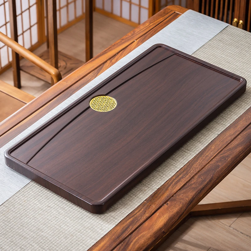 花梨色/黑檀色【旭日东升70*35*4】茶盘实木家用小型干泡茶台排水