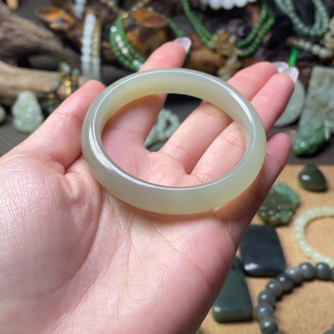 和田玉未镶嵌颈饰冰晴底飘紫皮双色手镯55.4