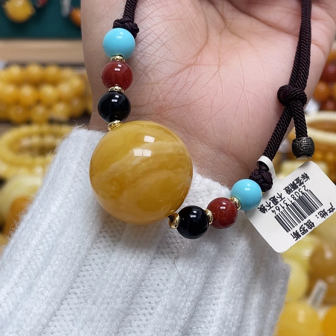 蜜蜡未镶嵌珠宝奇石24.9mm虎皮妖花锁骨链瑕