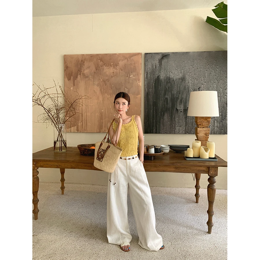 张贝贝 斐济时报 天然苎麻 意式老钱休闲西裤