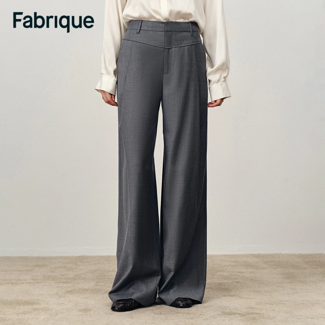 Fabrique Phoebe 秋冬月岩灰精纺绵羊毛桑蚕丝解构分割阔腿休闲裤