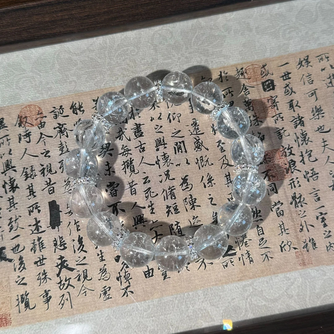 愈灵【暴风雪】天然白水晶喜马拉雅白阿赛腰财万贯设计水晶手链